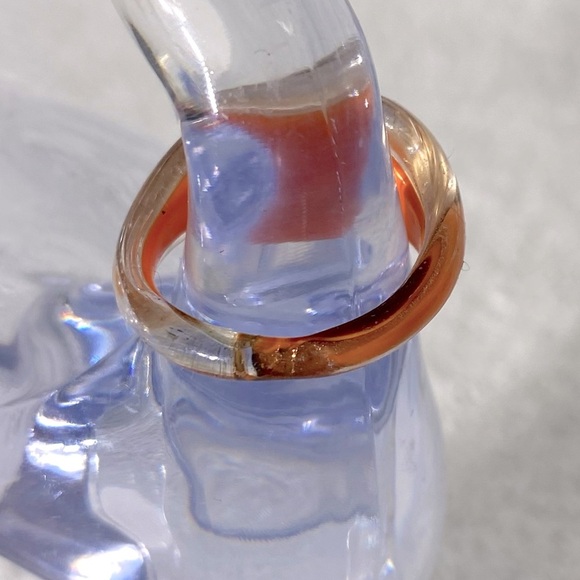 Vintage Art Glass Handmade Orange Black Gold Band Ring - Picture 4 of 11